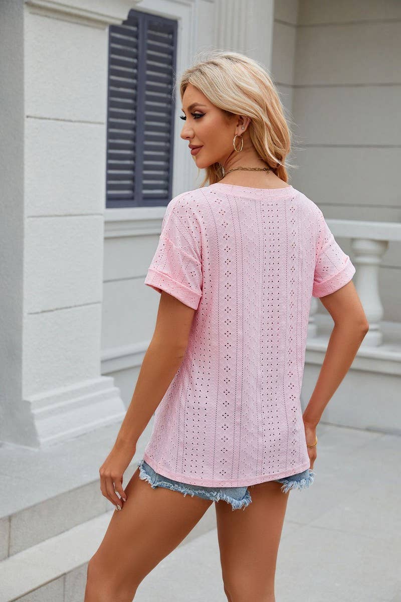 CWTTS0827_V-Neck Short Sleeve Knit Top