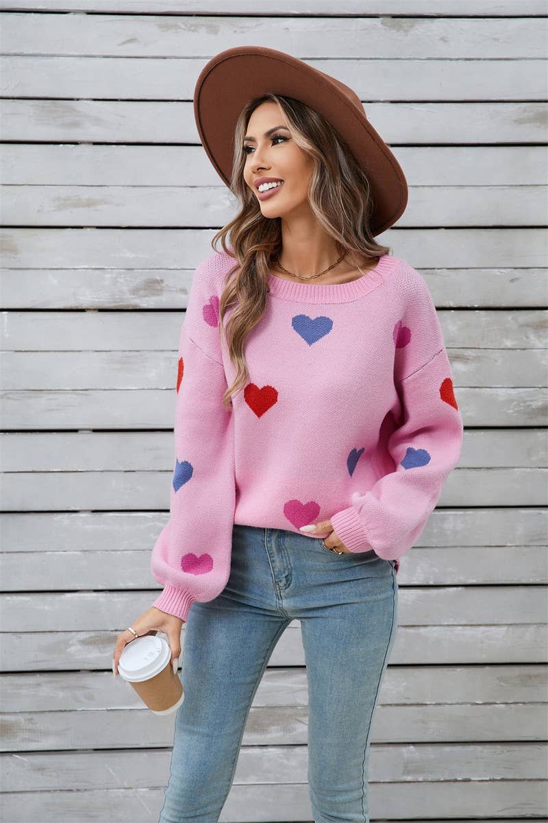 CWOSWL5778_HEART SHAPED VALENTINE'S DAY CREW NECK SWEATER