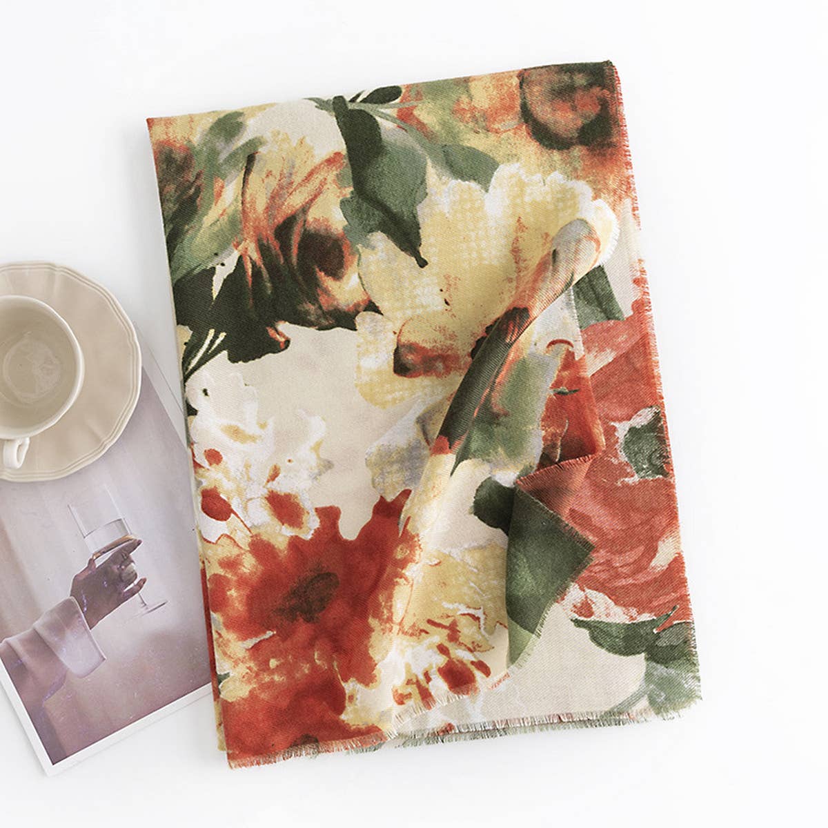 Elegant Floral Faux Cashmere Scarf-Warm Neck Wrap
