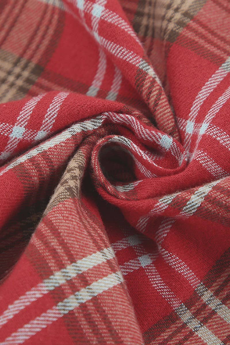 CWTBLL00631_RED PLAID LAPEL COMMUTER LONG-SLEEVED SHIRT