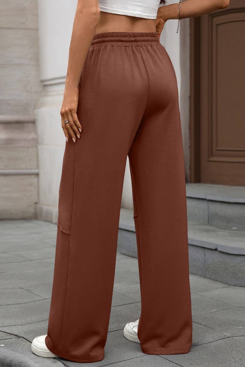 CWBLP01088_SOLID COLOR LOOSE DRAWSTRING CASUAL PANTS