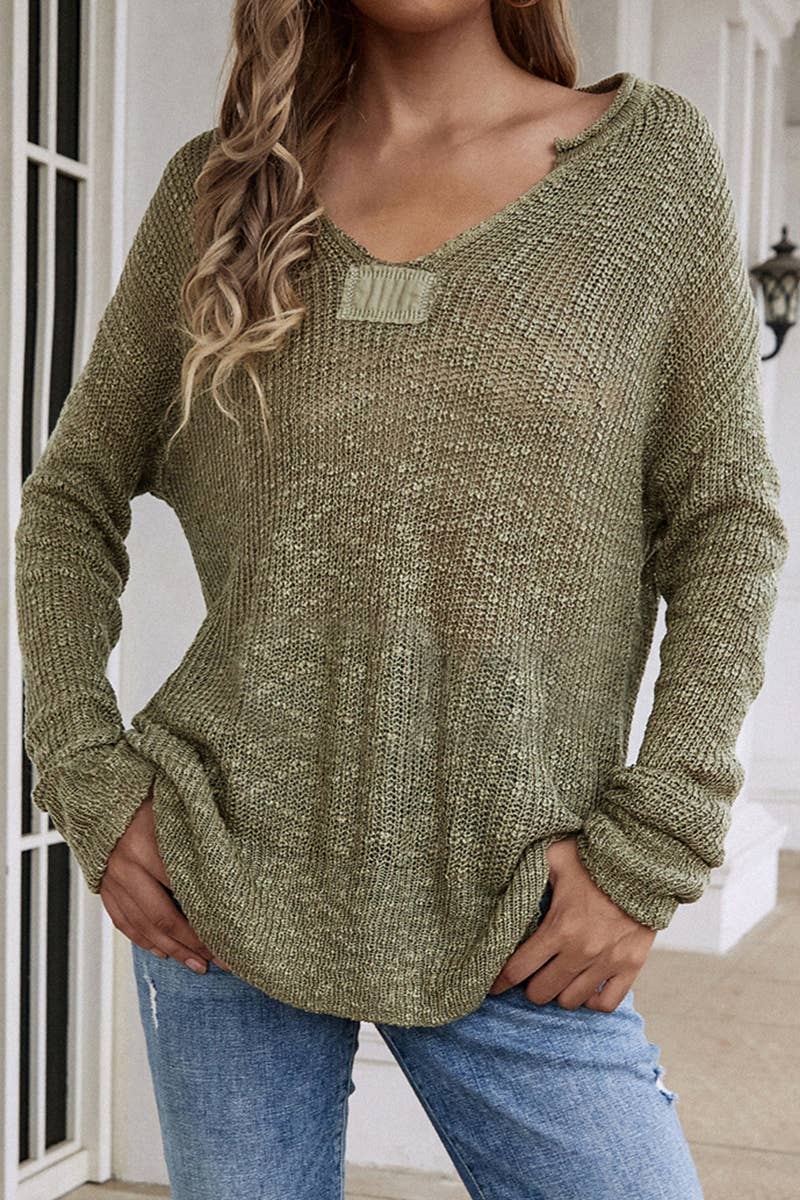 CWTTL1076  Long Sleeve Soft Casual V-Neck Pullover Sweater