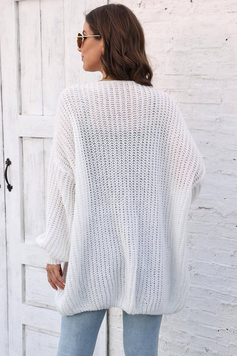 CWOSWL07391_WOMEN CHUNKY KNIT LOOSE FIT CARDIGAN SWEATER