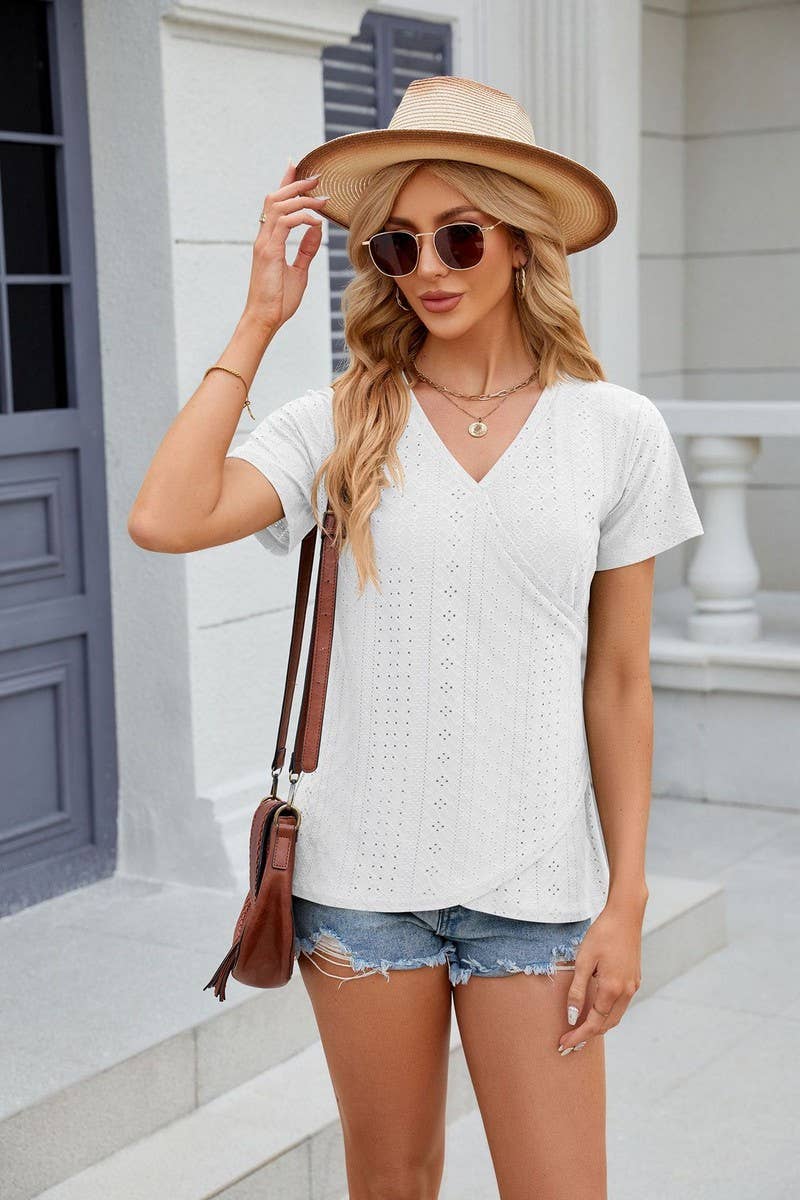 CWTTS0847_V-Neck Short Sleeve Knit Top