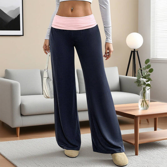 Casual color-blocking wide-leg pants