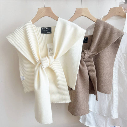 CWASC2383_KNITTED SHAWL KNOTTED SHIRT WOMEN'S SCARF