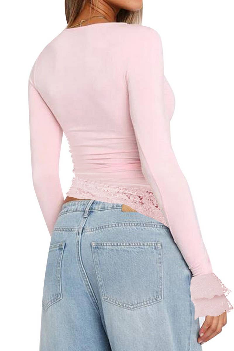 CWTBLL3956_LACE PATCHWORK SQUARE NECK SLIM FIT TOP