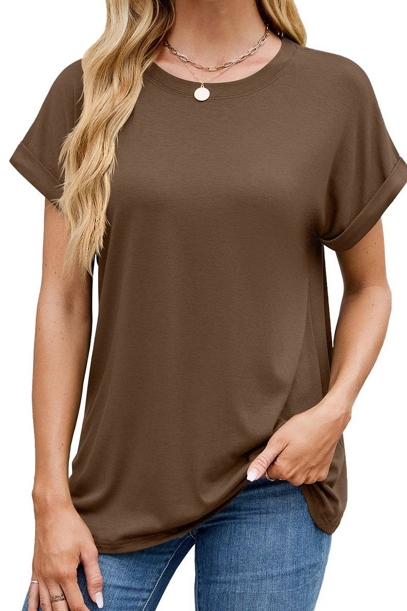 CWTTS1323_NEW SOLID COLOR ROUND NECK LOOSE SHORT SLEEVE T-SH