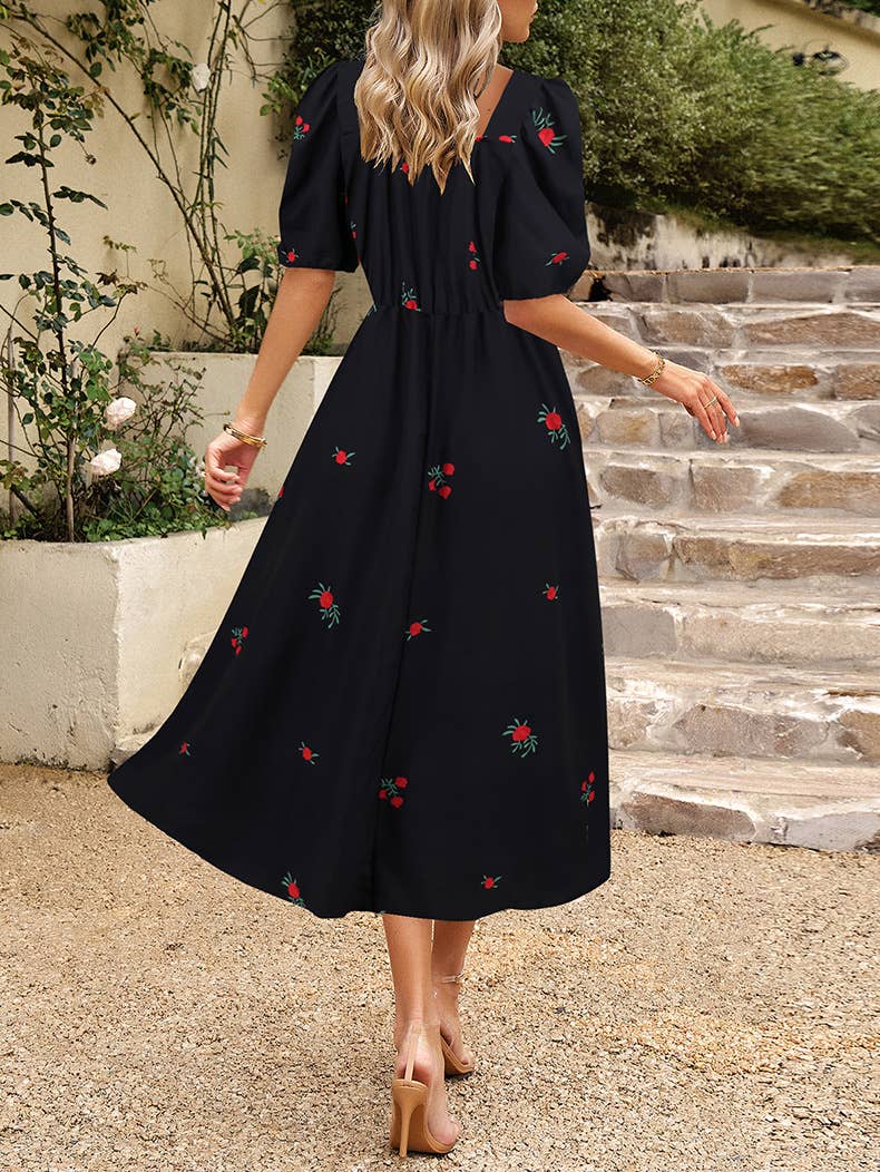 Floral Elegant Lantern Sleeve Dress