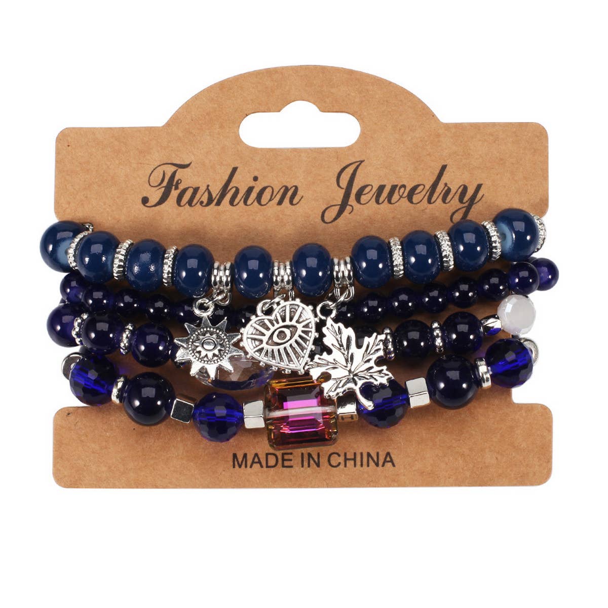 MULTI-LAYERED MAPLE LEAF HEART PENDANT BRACELET