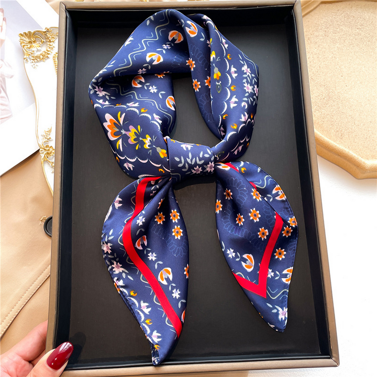 Lily Print Satin Square Scarf for Summer Sun
