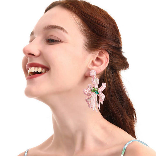 FASHIONABLE HANDMADE FLOWER RICE BEAD EARRINGS