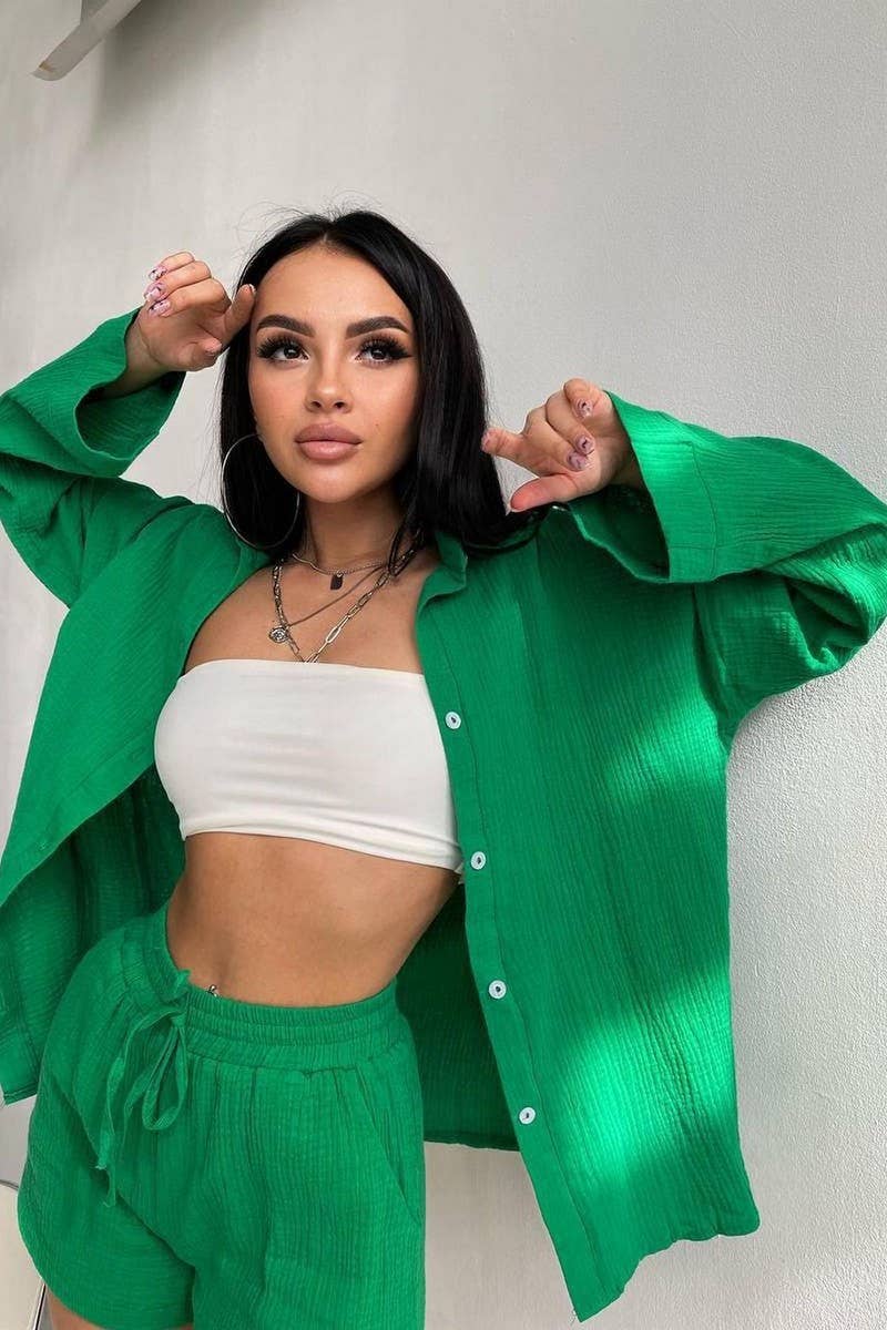 CWSTB1352_LONG-SLEEVED COMMUTER SHIRT AND SHORTS SET