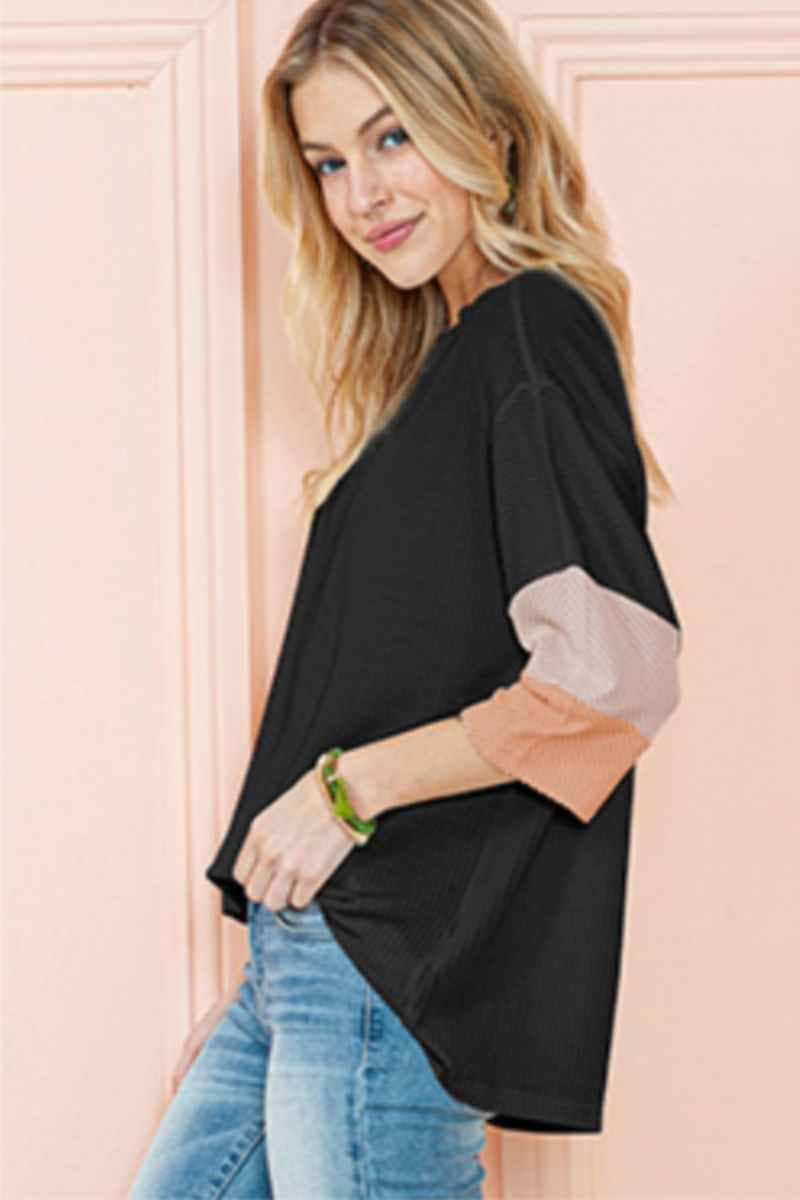 CWTBLS1321_SUMMER BAGGY CREW NECK SEVEN-POINT SLEEVE TOP