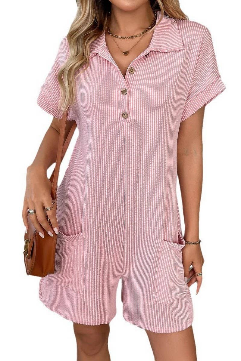 CWSJS1447_SUMMER COLLAR BUTTON LOOSE POCKET JUMPSUIT
