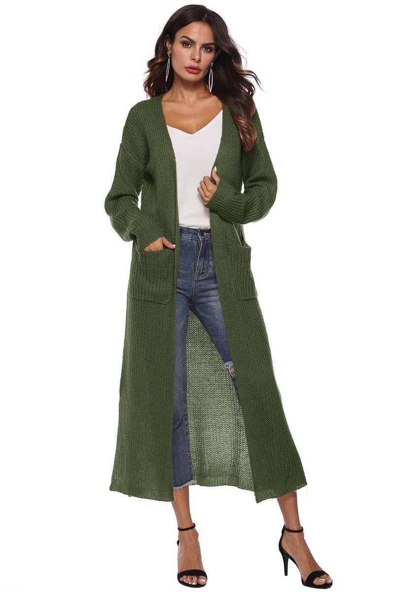 CWSBSL00032_WOMEN LONG KNIT CARDIGAN WITH POCKETS