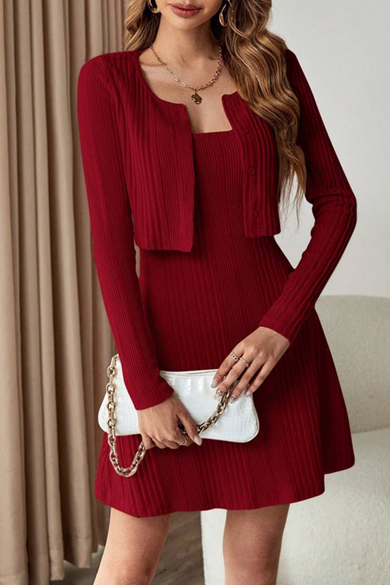 CWDSD10526_LONG-SLEEVED VEST DRESS WITH SLIM FIT TWO-PIECE