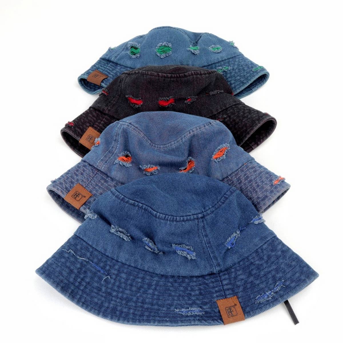 LETTER DENIM HOLE COLORBLOCK BUCKET HAT_CWAH1551