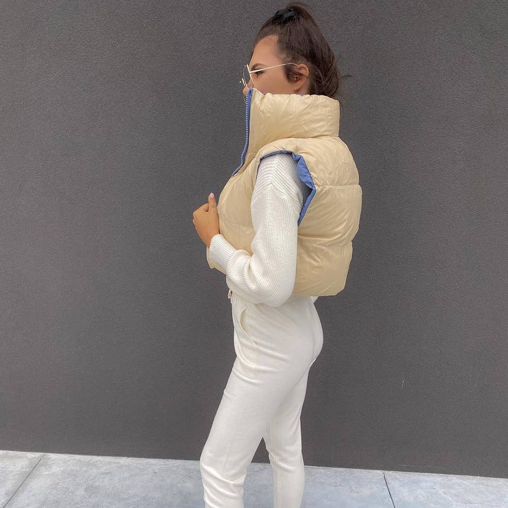 DOUBLE-SIDED CONTRASTING COLORS ZIPPER WARM VEST