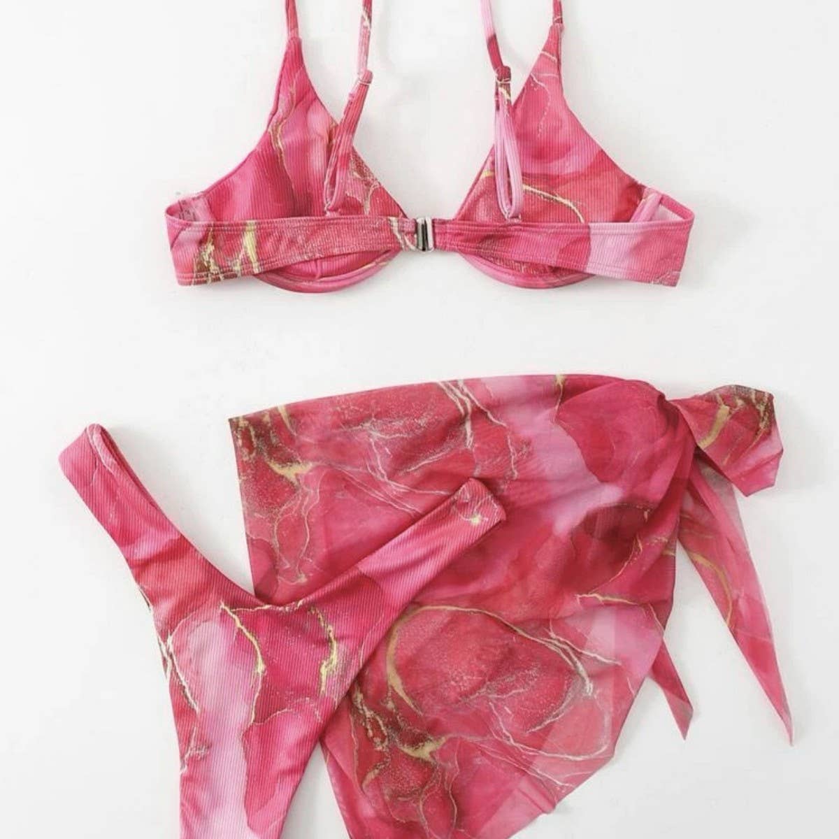 Marble Print Bikini Set - Sexy 3 Piece Swimsuit
