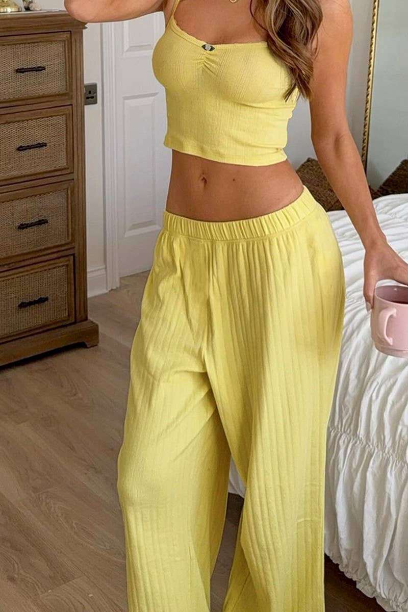 CWSPJ453_KNITTED JACQUARD SUSPENDER PAJAMAS HOME WEAR