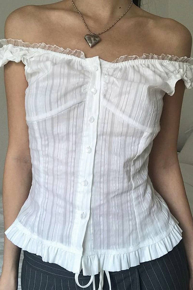 CWTTSL0522_FRENCH STYLE BUTTONED WAIST SLIMMING HOTTIE TOP