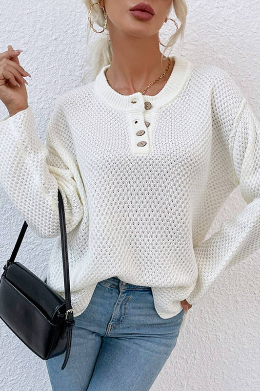 CWOSWL589_Loose V Neck Button Tops Pullover Sweater