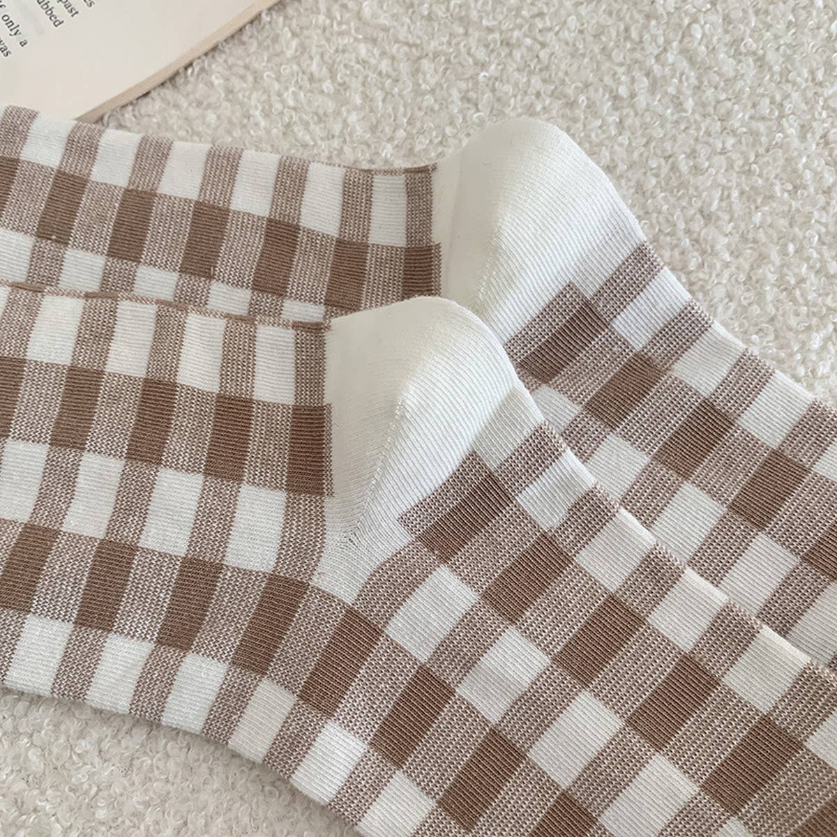 WOMEN BROWN CASUAL PLAID SOCKS