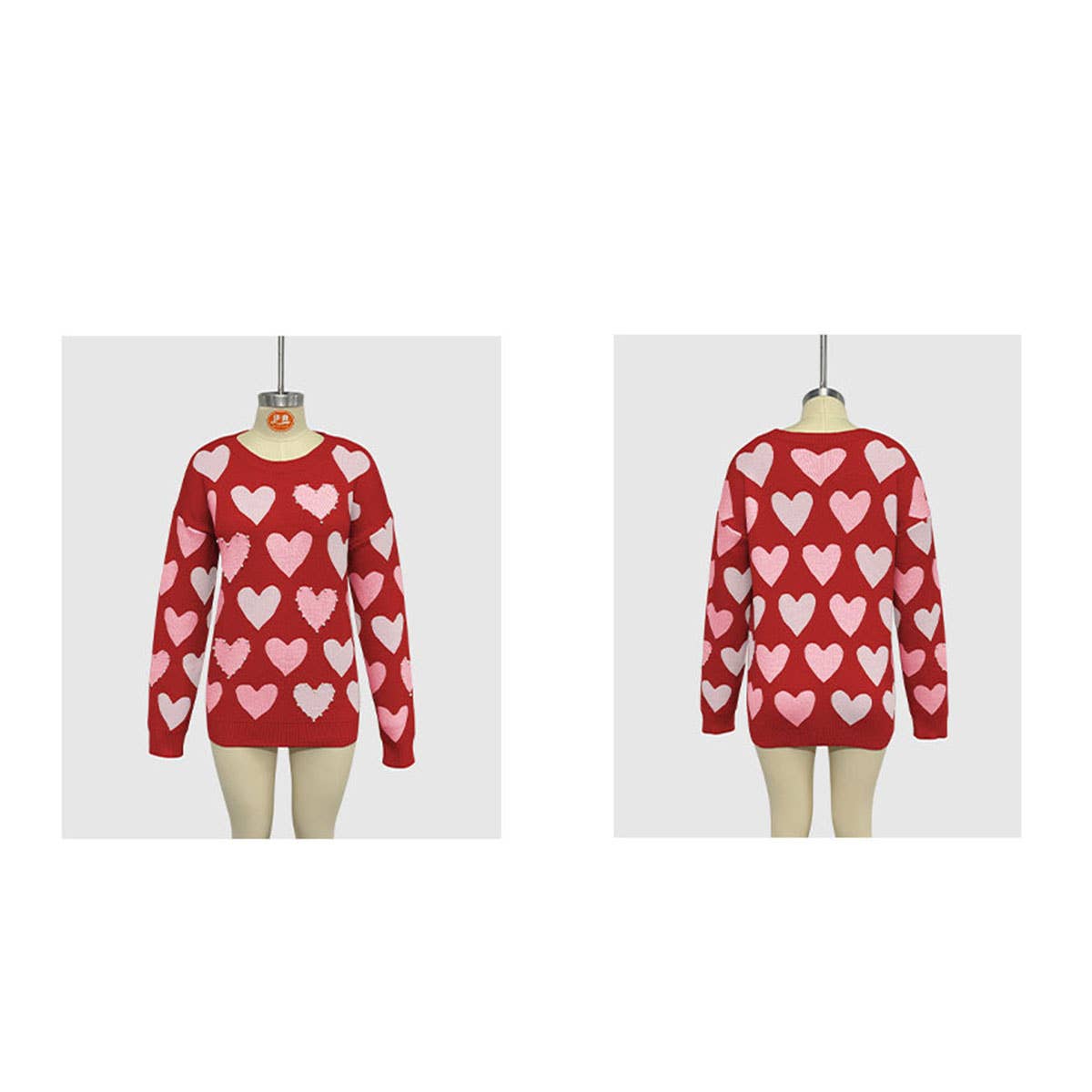 Beaded heart peach round neck pullover sweater