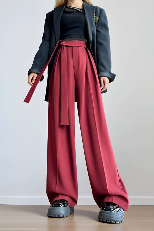 CWBLP00921_BLACK COMMUTER PANTS WITH DRAPEY WIDE-LEG PANTS