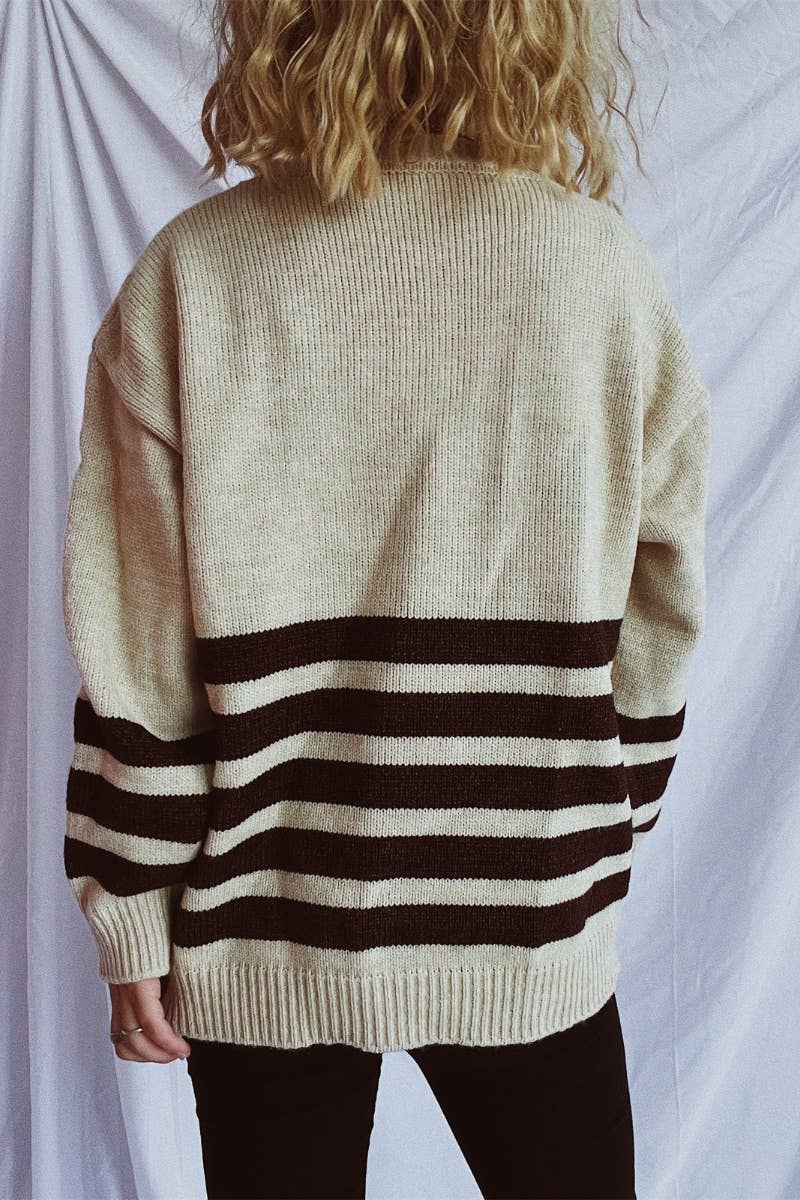 CWOSWL3818_VINTAGE CREW-NECK LONG-SLEEVED STRIPED SWEATER