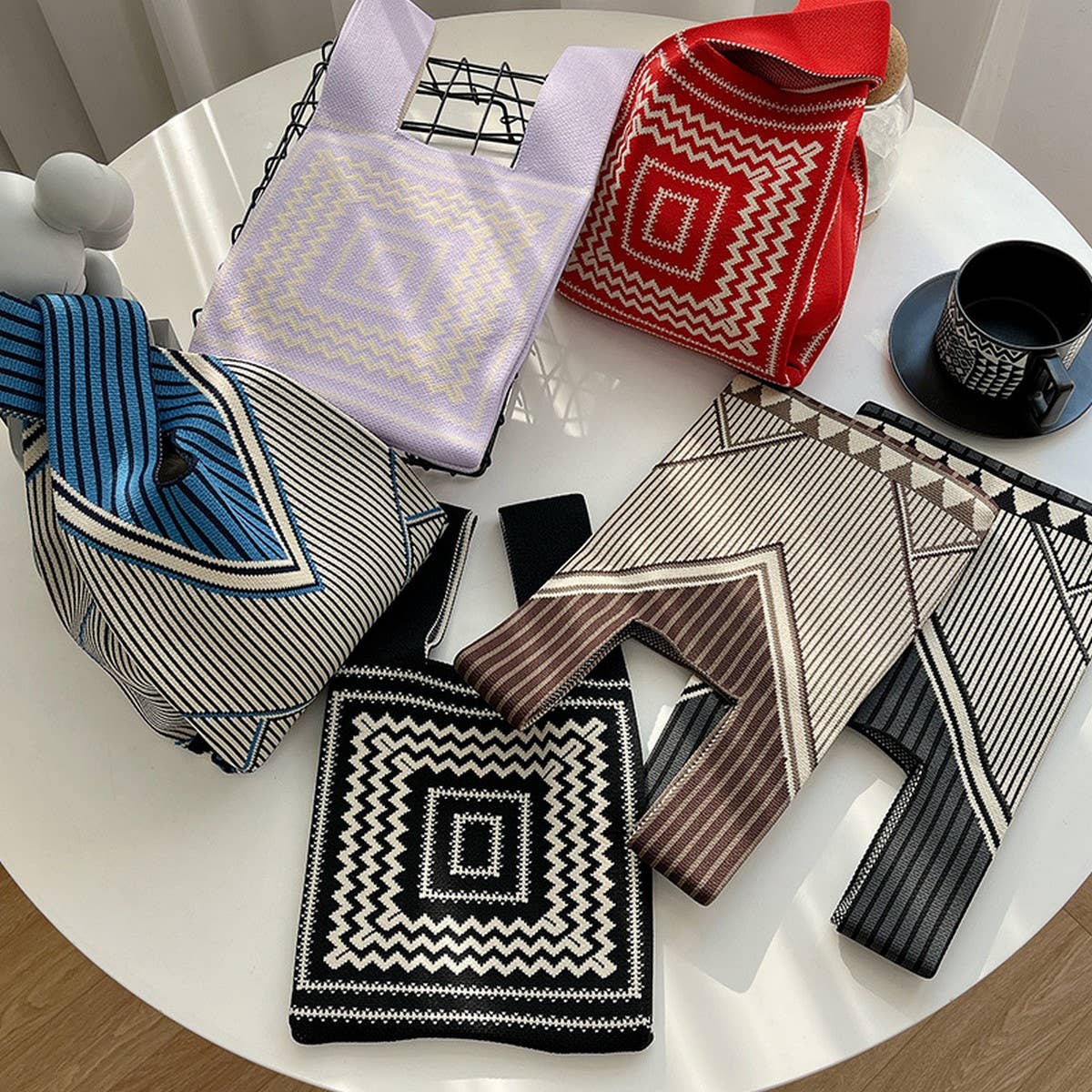 CUAB00621_TEXTURED KNIT TOTE BAG WOMEN¡¯S STRIPED HANDBAG