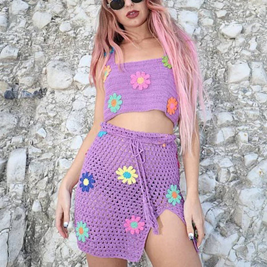 CASUAL CROCHETED YARN TWO-PIECE SET