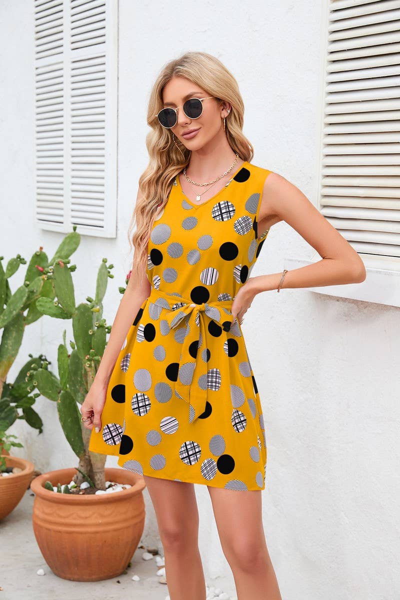 CWDSD4005_PRINT POLKA DOT WAIST SHORT DRESS