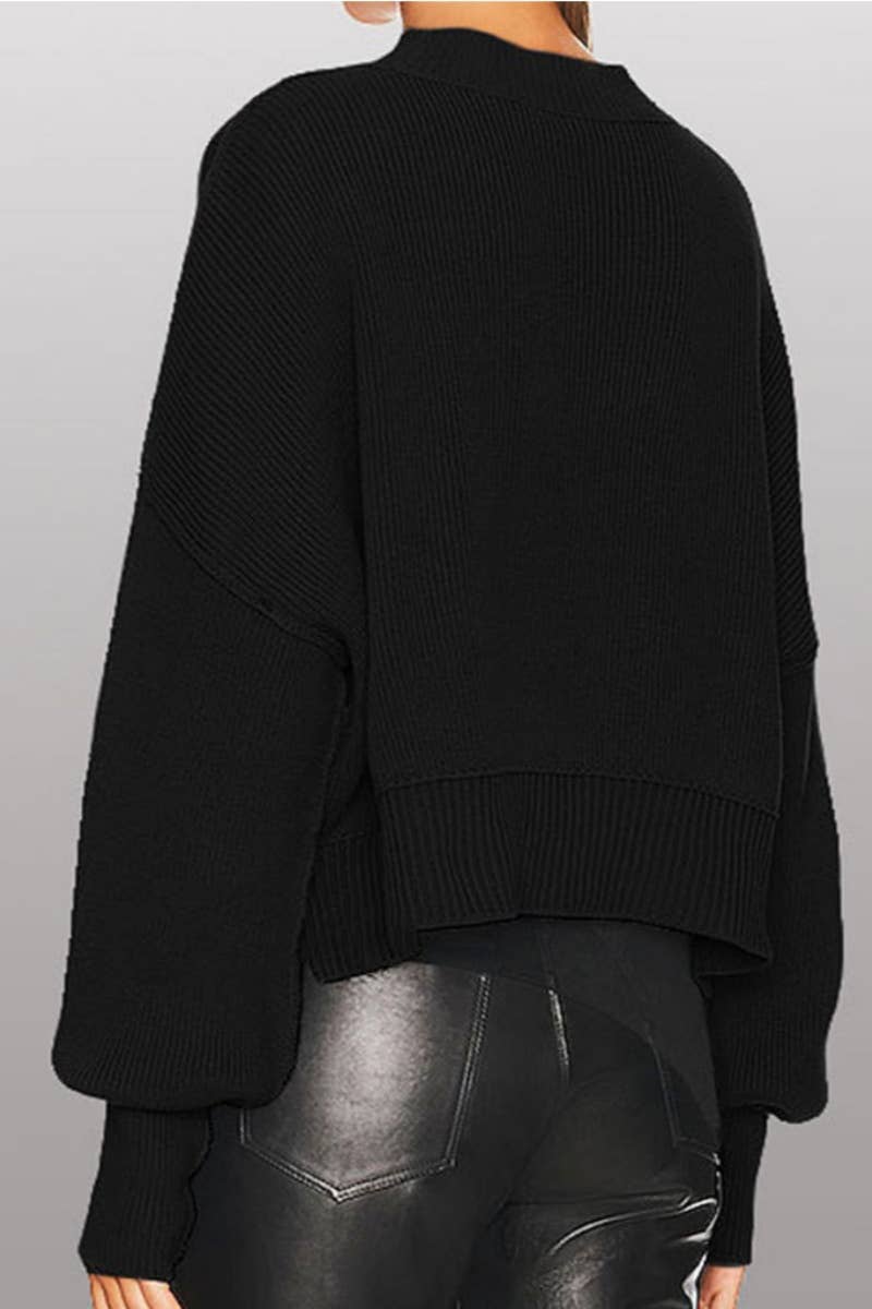 CWOSWL6722_FASHION CREW-NECK LONG-SLEEVED LOOSE SWEATER