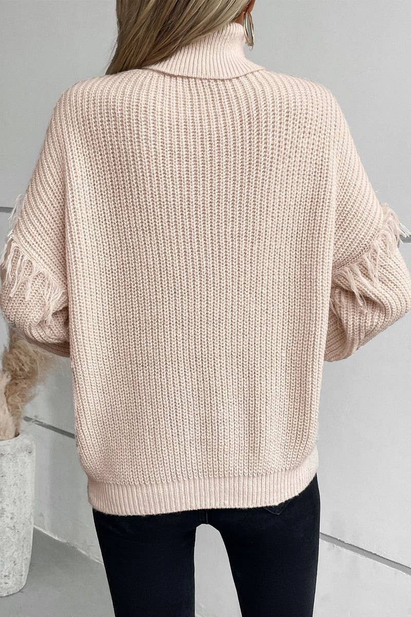 CWOSWL2810_FRINGED CABLE KNIT LONG SLEEVE PULLOVER SWEATER