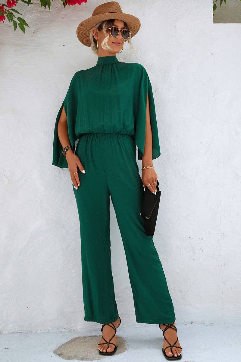 CWSJS0924_SOLID COLOR STAND COLLAR RAGLAN SLEEVE JUMPSUIT