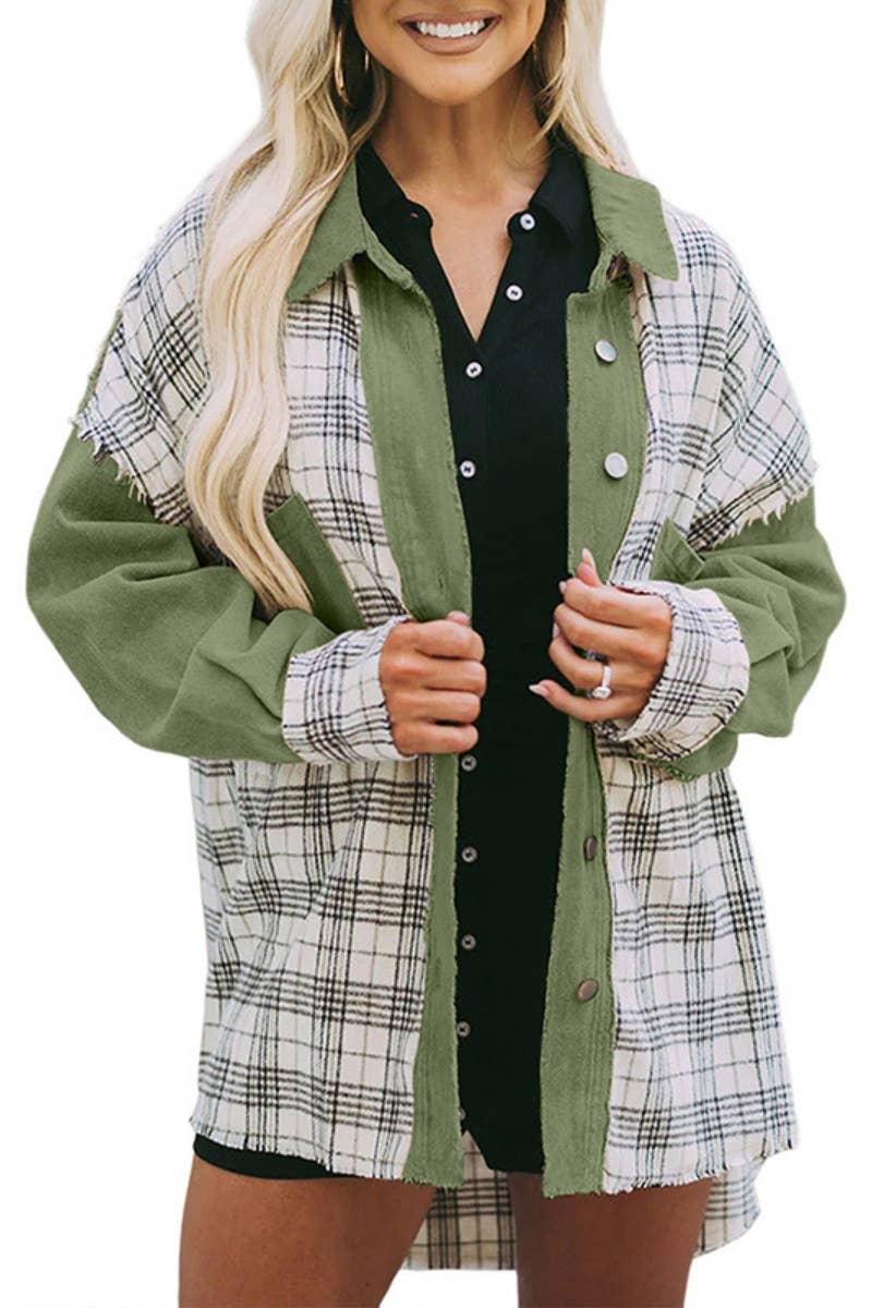 CWTSTL1318_CASUAL PLAID LONG-SLEEVED SHIRT COAT TOP