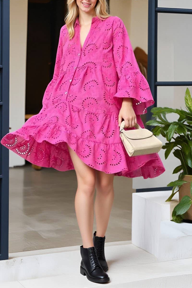 CWDSD10602_V-NECK EMBROIDERED HOLLOW LACE FLOWER SEXY DRESS