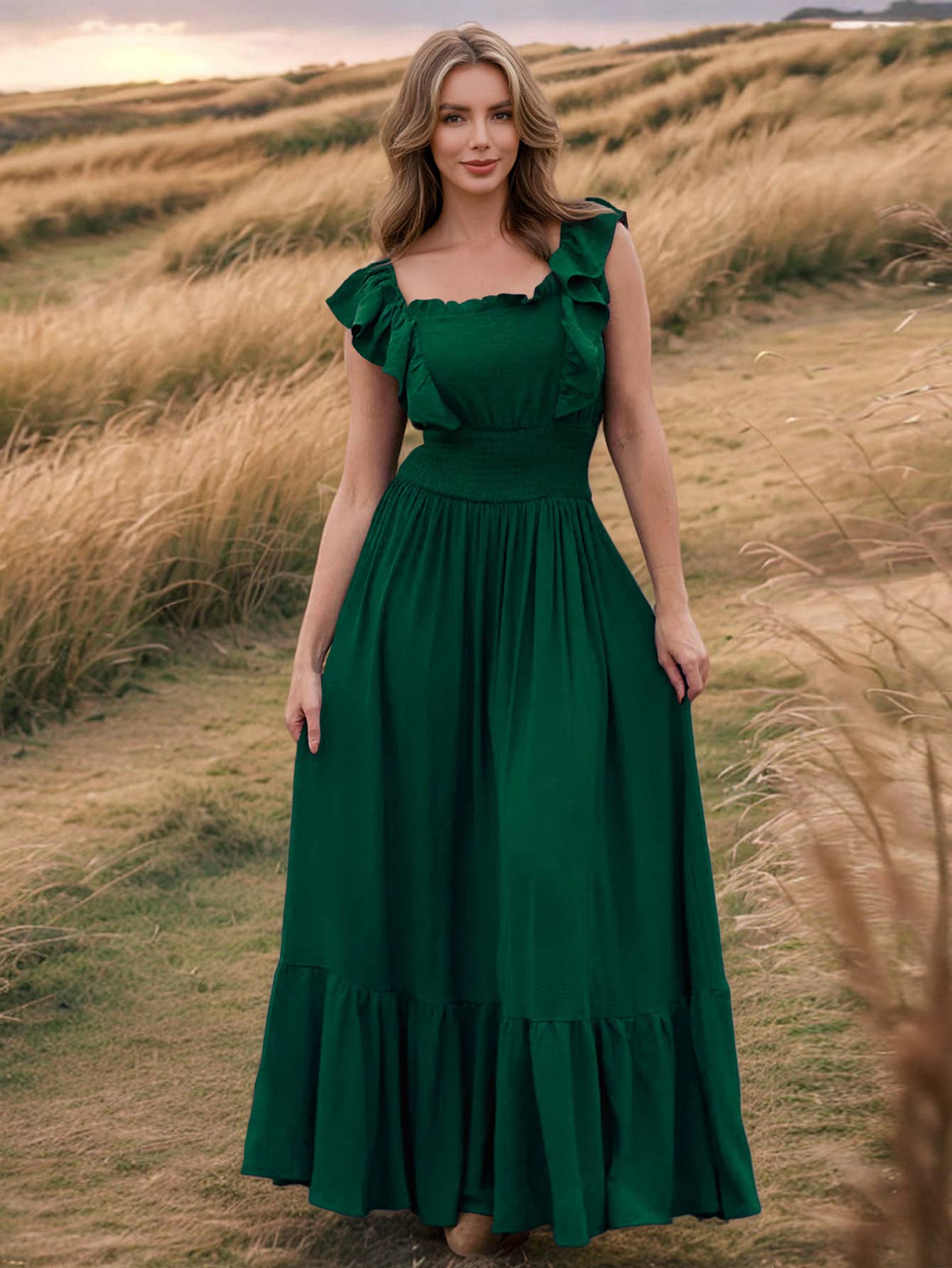 Chic Slim Fit Ruffle Off-Shoulder Vintage Dress