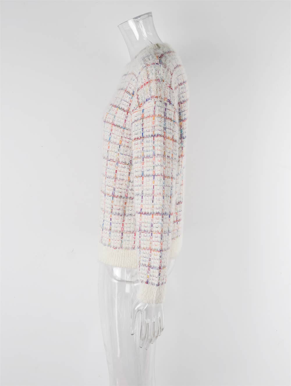 CREW-NECK KNIT FLUFFY PATCHWORK FASHION SWEATER