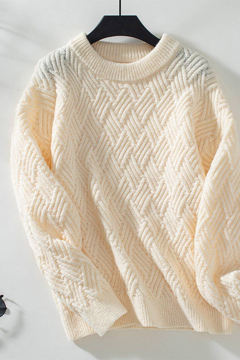 CWOSWL2831_SOLID COLOR CABLE KNIT CREWNECK SWEATER