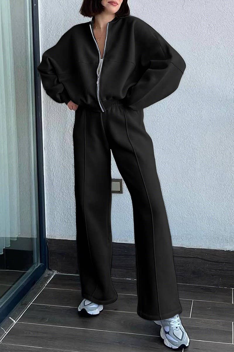 CWSTB00453_SPORTY LONG SLEEVE JACKET & SOLID PANTS SET