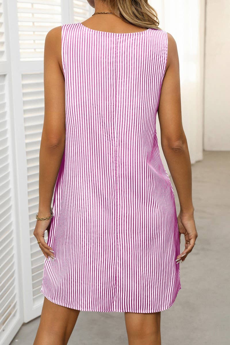 CWDSD7261_CREW NECK POCKET STRIPE BUTTON SUSPENDER DRESS