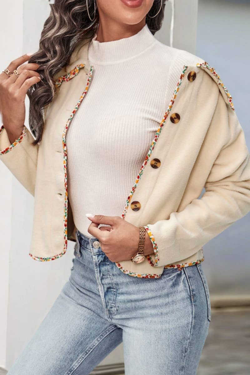 CWOCO1023_AUTUMN WINTER LONG SLEEVE BUTTON COAT SHORT