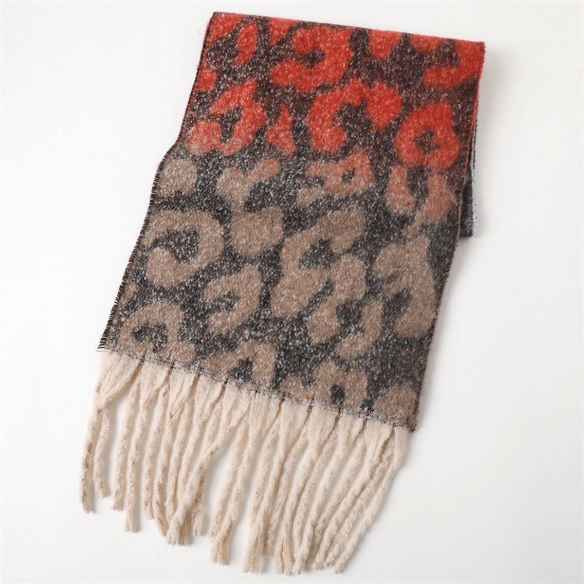 Colorful Leopard Gradient Scarf with Tassels