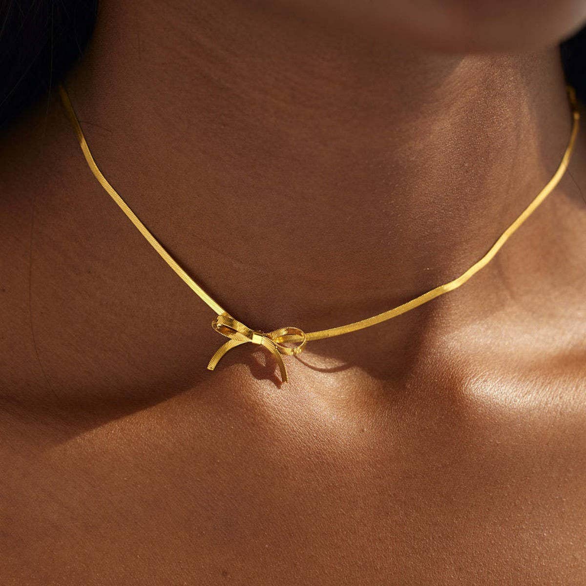 Stainless Steel Bow Clavicle Necklace_CWMM5547