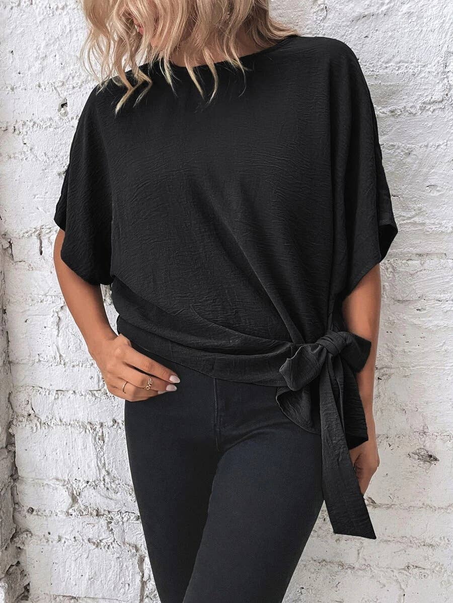BATWING SLEEVED HEM KNOT LOOSE BLOUSE