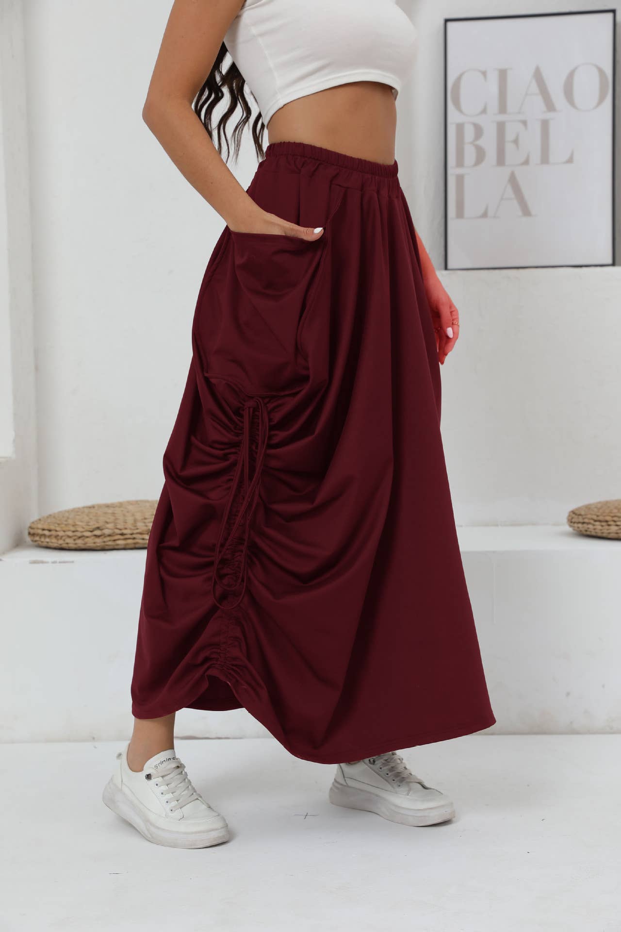DRAWSTRING COVER HIP HIGH-WAISTED SKIRT
