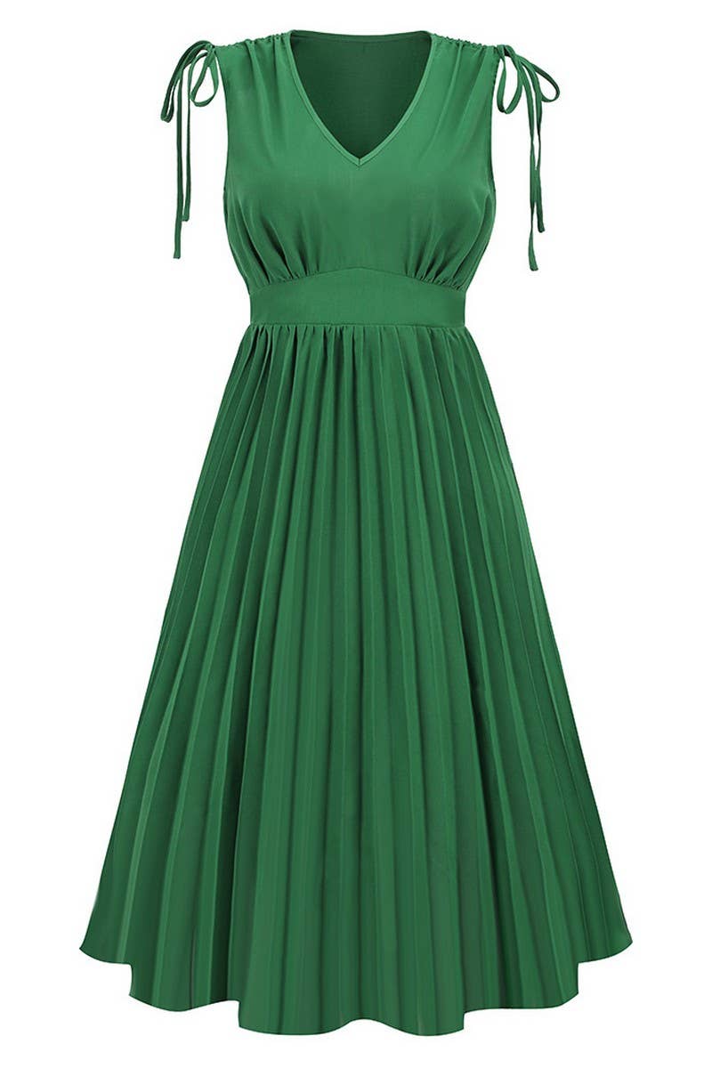 CWDMD2207_SLIM PLEATED SKIRT SEXY V-NECK DRESS